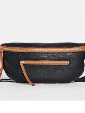 Hammitt Black Leather Crossbody Belt Bag with Tan Trim Charles crossbody